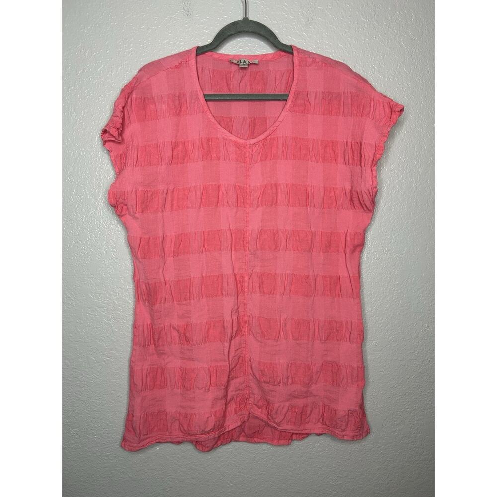 Flax‎ Feather Tee Linen Cotton Blend Lagenlook Cap Sleeve Boho Size Small Pink